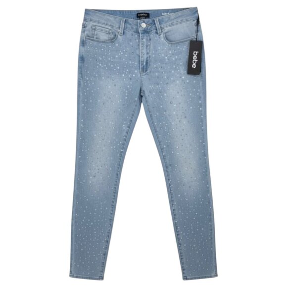 Bebe Shooting Star Skinny Jeans Light Wash Crystal Rhinestone Y2K Glam 29 - Picture 8 of 15